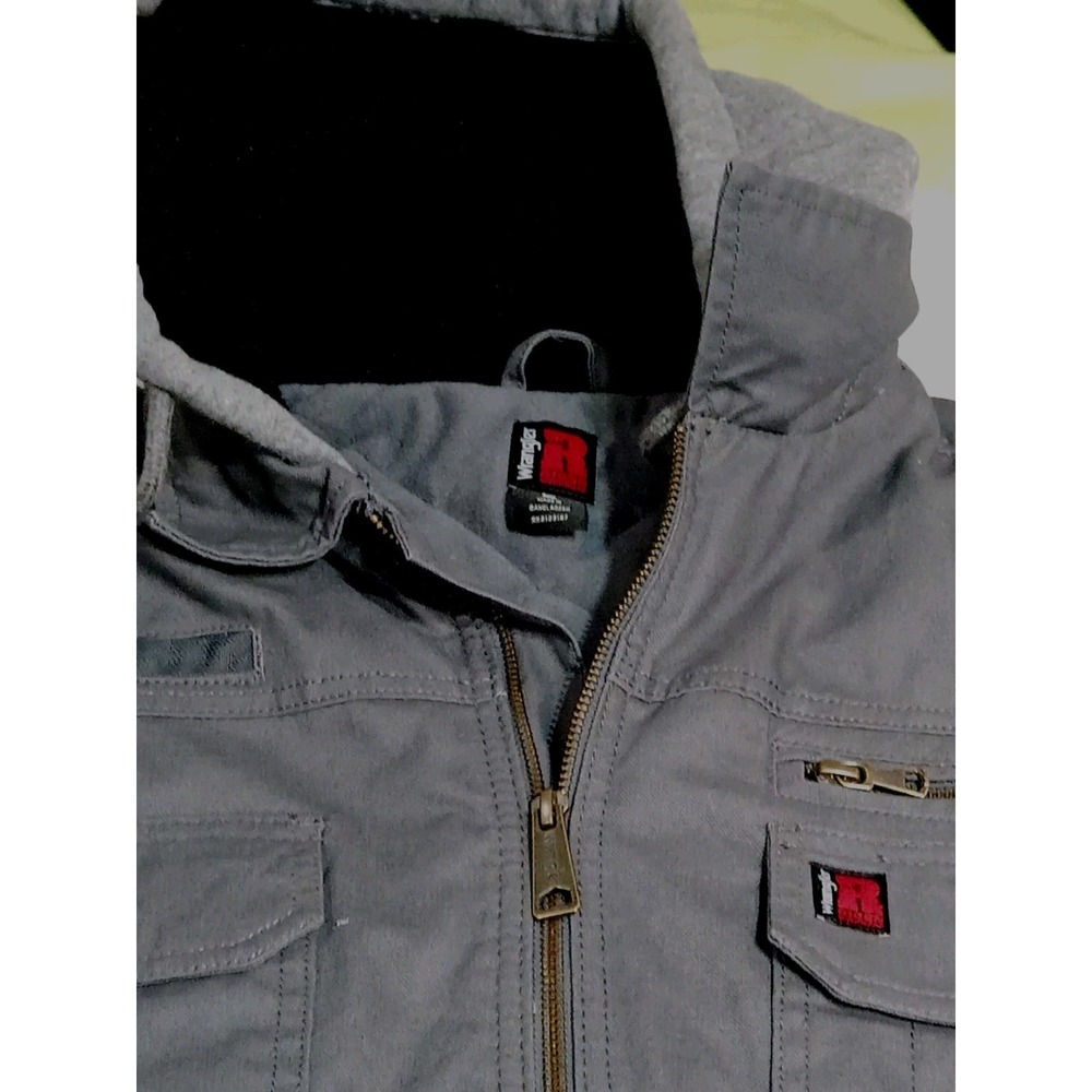 Wrangler Riggs Workwear Jacket Mens Large Gray Hooded Full Zip Work Coat - Picture 2 of 13